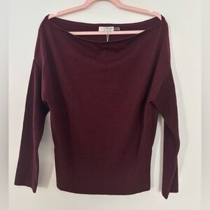 NWT Ramy Brook New York Chance Merino Off-The-Shoulder Sweater in Pinot Noir Med